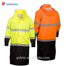 Parka de alta visibilidad de la chaqueta de la lluvia del Workwear de la clase 3 de ANSI, impermeable de Hi Vis 100% encapuchado